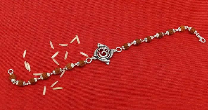 75 inches long handmade solid 925 sterling silver custom Aum OM design rudraksha Rakhi Bracelet special personalized Rakshabandhan gift rk09 TRIBAL ORNAMENTS Bracelets