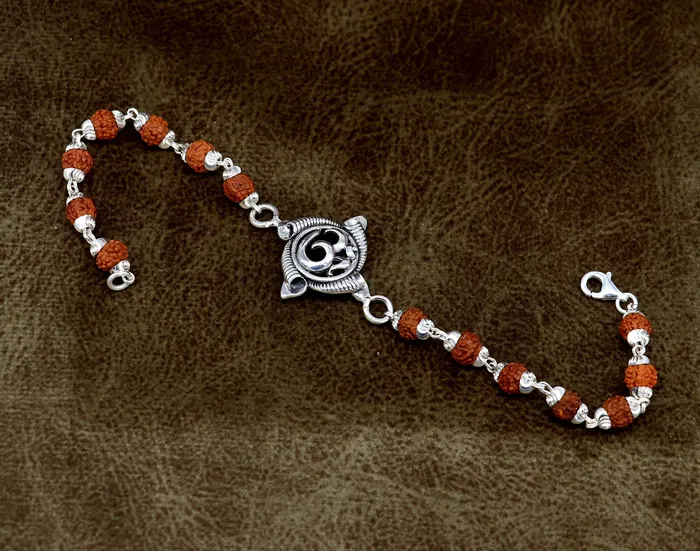 75 inches long handmade solid 925 sterling silver custom Aum OM design rudraksha Rakhi Bracelet special personalized Rakshabandhan gift rk09 TRIBAL ORNAMENTS Bracelets