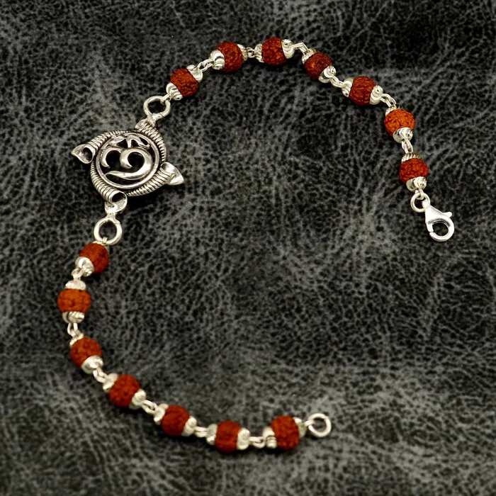 75 inches long handmade solid 925 sterling silver custom Aum OM design rudraksha Rakhi Bracelet special personalized Rakshabandhan gift rk09 TRIBAL ORNAMENTS Bracelets