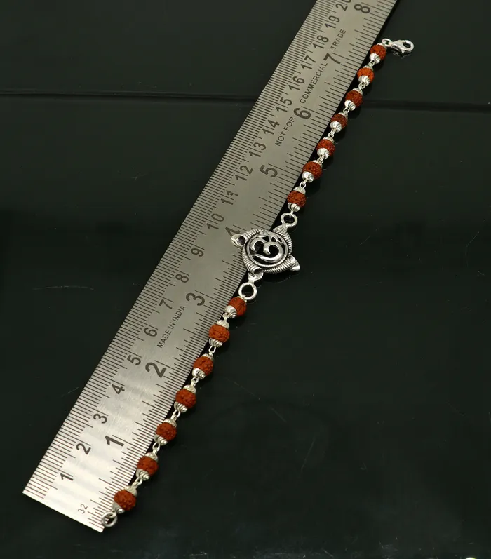 75 inches long handmade solid 925 sterling silver custom Aum OM design rudraksha Rakhi Bracelet special personalized Rakshabandhan gift rk09 TRIBAL ORNAMENTS Bracelets