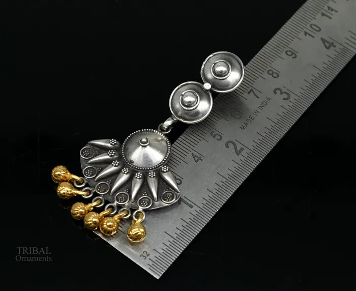 925 sterling silver vintage design traditional stud drop dangle earring with hanging gold polished jingling bells s gifting earrings ear1140 TRIBAL ORNAMENTS Earrings