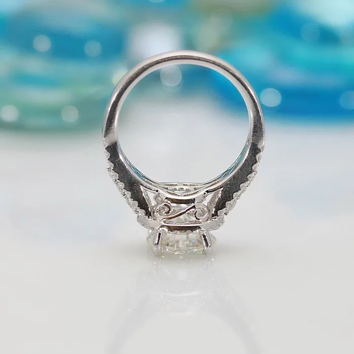 9mm Round Center 14KW Thick Band with Diamond Shoulders and Halo Filigree Basket Design Ring Fire Brilliance Rings
