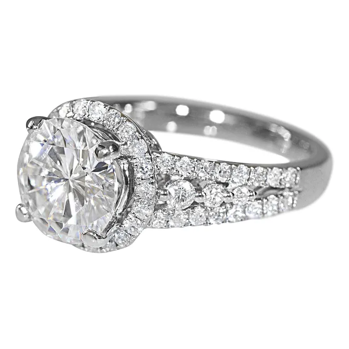 9mm Round Center 14KW Thick Band with Diamond Shoulders and Halo Filigree Basket Design Ring Fire Brilliance Rings