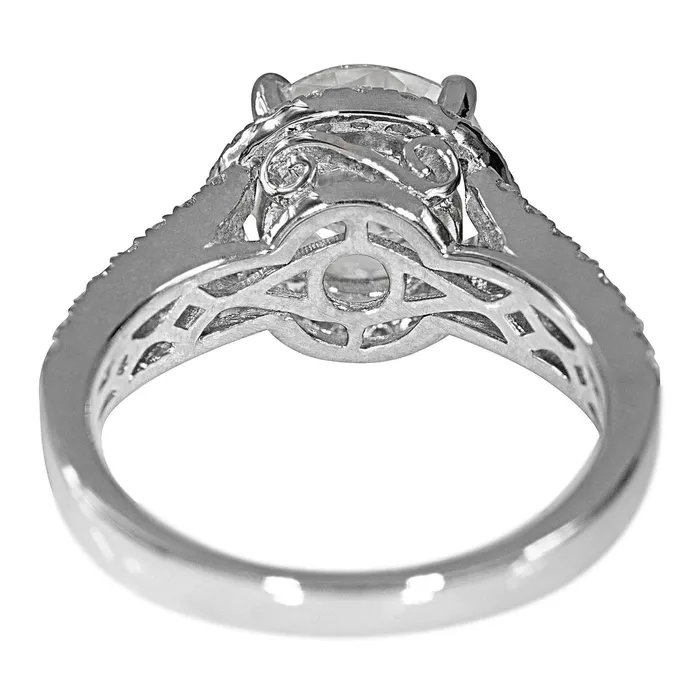 9mm Round Center 14KW Thick Band with Diamond Shoulders and Halo Filigree Basket Design Ring Fire Brilliance Rings