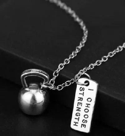 alice Necklaces N2174 Silver Dumbbell I Choose Strength Necklace with FREE EARRINGS alice Necklaces N2174 Silver Dumbbell I Choose Strength Necklace with FREE EARRINGS