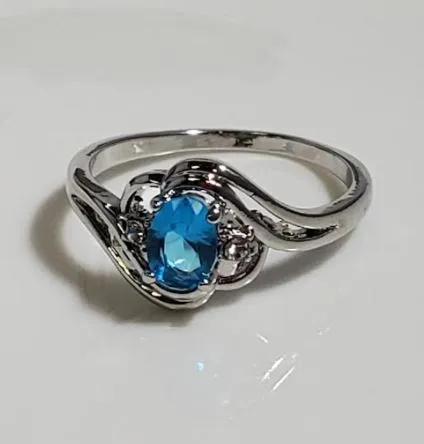 alice Rings R57 Silver Blue Rhinestone Ring