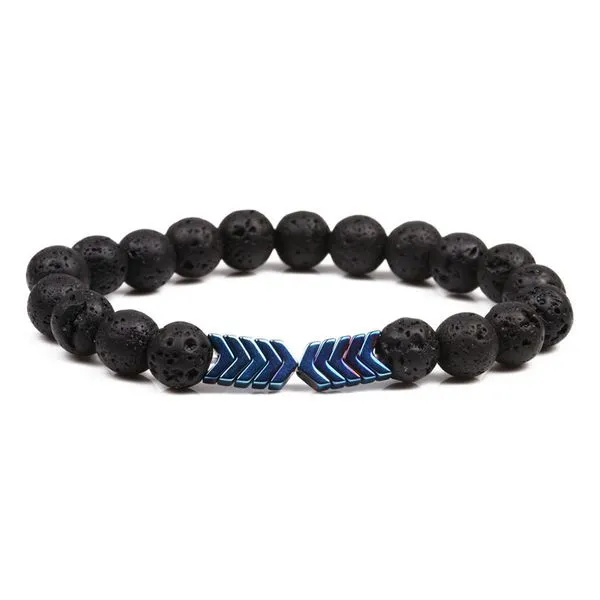 B271 Black Lava Stone Iridescent Blue Arrows Bracelet 01 Bracelets