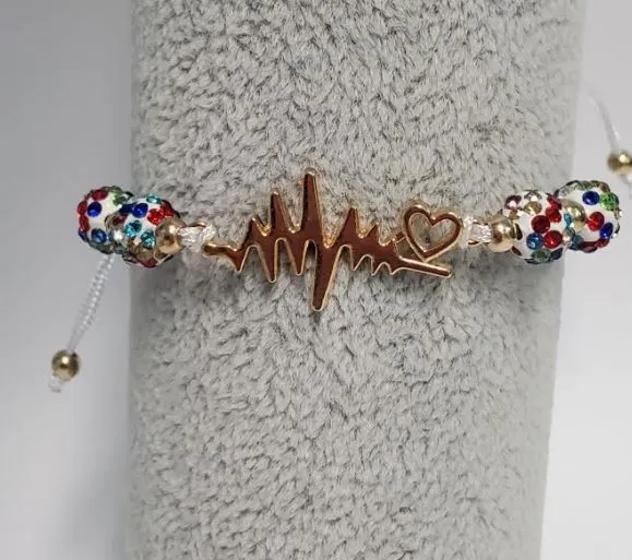 B769 Heart Beat Pulse Gemstone White Cord Bracelet polly Bracelets