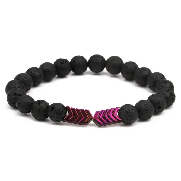 Bracelets 01 B312 Black Lava Stone Iridescent Purple Arrows Bracelet