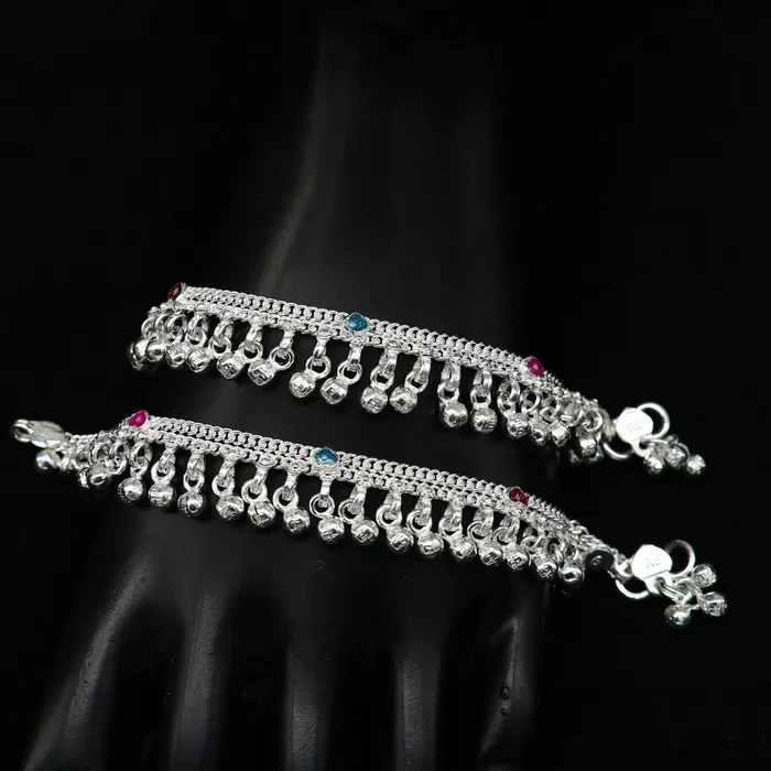 Bracelets TRIBAL ORNAMENTS 6 long Sterling silver customized baby anklets stunning hanging waved jingling bells charming noisy ankle bracelet kids jewelry ank408