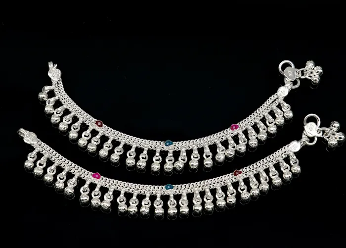 Bracelets TRIBAL ORNAMENTS 6 long Sterling silver customized baby anklets stunning hanging waved jingling bells charming noisy ankle bracelet kids jewelry ank408