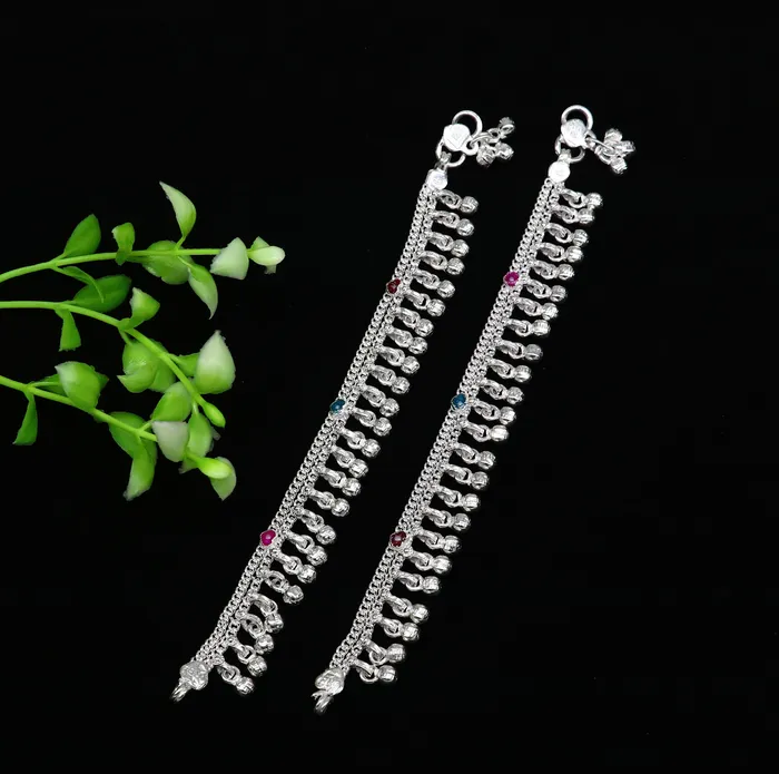 Bracelets TRIBAL ORNAMENTS 6 long Sterling silver customized baby anklets stunning hanging waved jingling bells charming noisy ankle bracelet kids jewelry ank408
