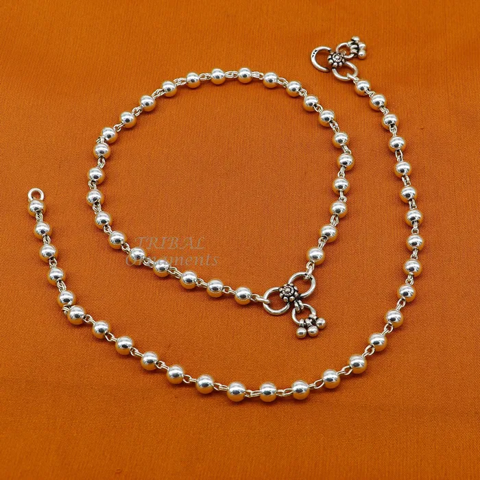Bracelets TRIBAL ORNAMENTS 6mm 925 sterling silver beadedball chain anklet bracelet amazing light weight delicate anklets gorgeous belly dance silver jewelry ank536