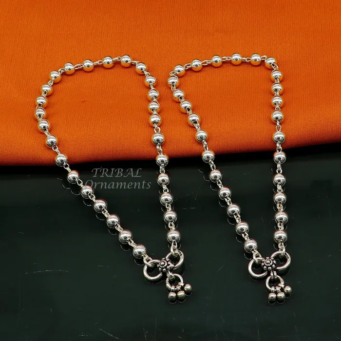 Bracelets TRIBAL ORNAMENTS 6mm 925 sterling silver beadedball chain anklet bracelet amazing light weight delicate anklets gorgeous belly dance silver jewelry ank536