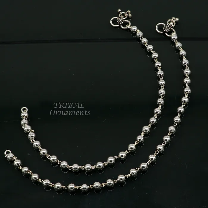 Bracelets TRIBAL ORNAMENTS 6mm 925 sterling silver beadedball chain anklet bracelet amazing light weight delicate anklets gorgeous belly dance silver jewelry ank536