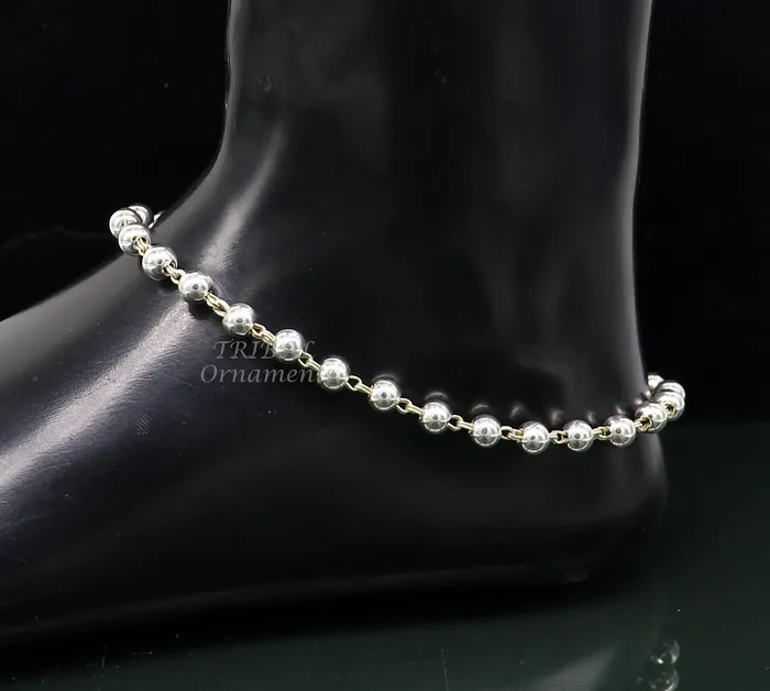 Bracelets TRIBAL ORNAMENTS 6mm 925 sterling silver beadedball chain anklet bracelet amazing light weight delicate anklets gorgeous belly dance silver jewelry ank536