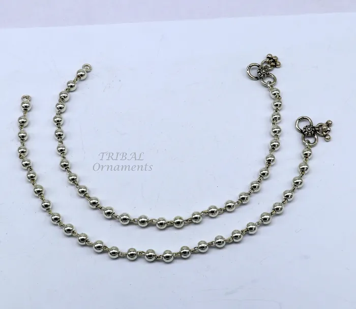 Bracelets TRIBAL ORNAMENTS 6mm 925 sterling silver beadedball chain anklet bracelet amazing light weight delicate anklets gorgeous belly dance silver jewelry ank536