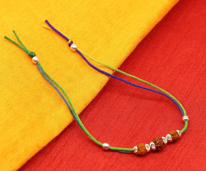 Bracelets TRIBAL ORNAMENTS 925 sterling silver custom design Rudraksha Rakhi bracelet with gorgeous threads Best sibling rakhi for Festival Rakshabandhan rk137 Bracelets TRIBAL ORNAMENTS 925 sterling silver custom design Rudraksha Rakhi bracelet with gorgeous threads Best sibling rakhi for Festival Rakshabandhan rk137