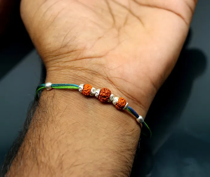 Bracelets TRIBAL ORNAMENTS 925 sterling silver custom design Rudraksha Rakhi bracelet with gorgeous threads Best sibling rakhi for Festival Rakshabandhan rk137 Bracelets TRIBAL ORNAMENTS 925 sterling silver custom design Rudraksha Rakhi bracelet with gorgeous threads Best sibling rakhi for Festival Rakshabandhan rk137