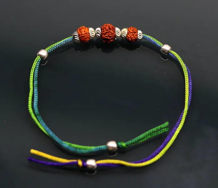 Bracelets TRIBAL ORNAMENTS 925 sterling silver custom design Rudraksha Rakhi bracelet with gorgeous threads Best sibling rakhi for Festival Rakshabandhan rk137 Bracelets TRIBAL ORNAMENTS 925 sterling silver custom design Rudraksha Rakhi bracelet with gorgeous threads Best sibling rakhi for Festival Rakshabandhan rk137