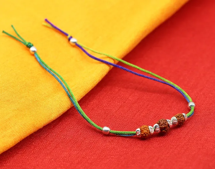 Bracelets TRIBAL ORNAMENTS 925 sterling silver custom design Rudraksha Rakhi bracelet with gorgeous threads Best sibling rakhi for Festival Rakshabandhan rk137 Bracelets TRIBAL ORNAMENTS 925 sterling silver custom design Rudraksha Rakhi bracelet with gorgeous threads Best sibling rakhi for Festival Rakshabandhan rk137