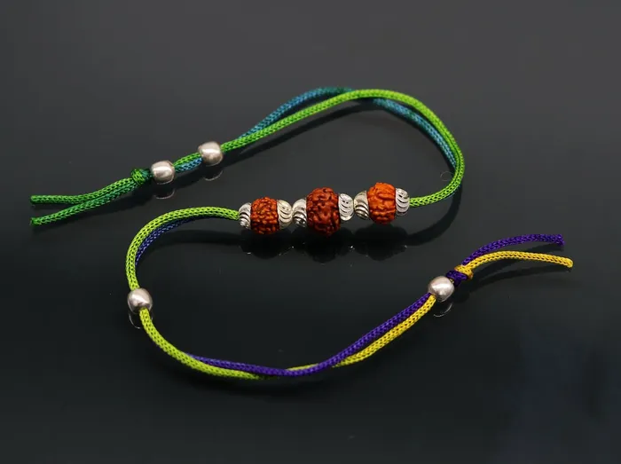 Bracelets TRIBAL ORNAMENTS 925 sterling silver custom design Rudraksha Rakhi bracelet with gorgeous threads Best sibling rakhi for Festival Rakshabandhan rk137 Bracelets TRIBAL ORNAMENTS 925 sterling silver custom design Rudraksha Rakhi bracelet with gorgeous threads Best sibling rakhi for Festival Rakshabandhan rk137