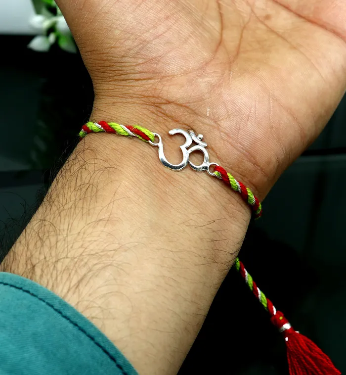 Bracelets TRIBAL ORNAMENTS 925 sterling silver handmade custom made Rakhi Bracelet Exclusive Vintage OM Aum design size free Bracelet for Rakshabandhan rk21