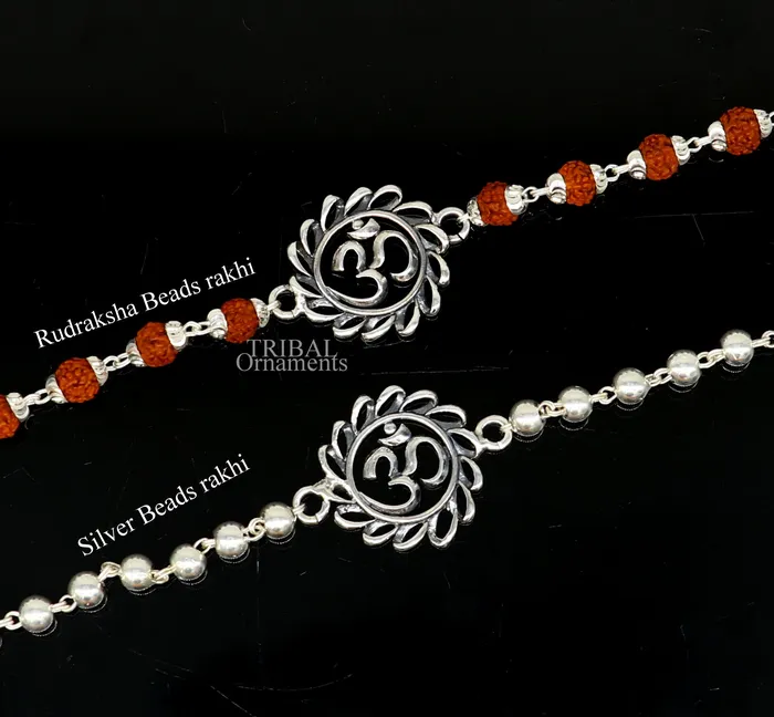 Bracelets TRIBAL ORNAMENTS Divine Aum or OM rakhi 925 Sterling silver Rakhi bracelet Rrudrakha and silver beads best gift for your brothers for special gifting rk200 Bracelets TRIBAL ORNAMENTS Divine Aum or OM rakhi 925 Sterling silver Rakhi bracelet Rrudrakha and silver beads best gift for your brothers for special gifting rk200