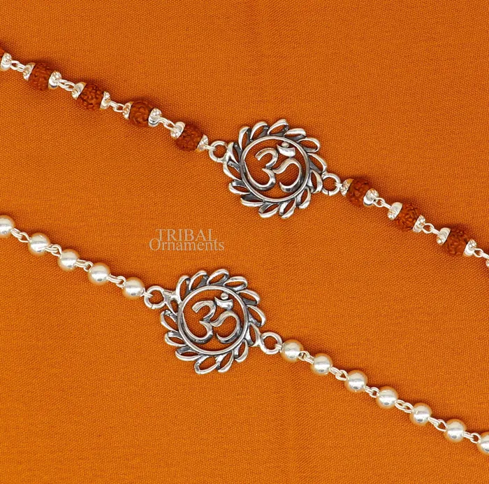 Bracelets TRIBAL ORNAMENTS Divine Aum or OM rakhi 925 Sterling silver Rakhi bracelet Rrudrakha and silver beads best gift for your brothers for special gifting rk200