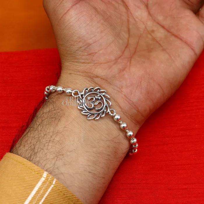 Bracelets TRIBAL ORNAMENTS Divine Aum or OM rakhi 925 Sterling silver Rakhi bracelet Rrudrakha and silver beads best gift for your brothers for special gifting rk200