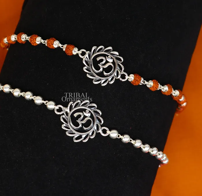 Bracelets TRIBAL ORNAMENTS Divine Aum or OM rakhi 925 Sterling silver Rakhi bracelet Rrudrakha and silver beads best gift for your brothers for special gifting rk200