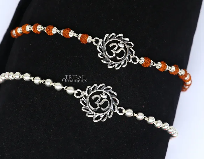 Bracelets TRIBAL ORNAMENTS Divine Aum or OM rakhi 925 Sterling silver Rakhi bracelet Rrudrakha and silver beads best gift for your brothers for special gifting rk200