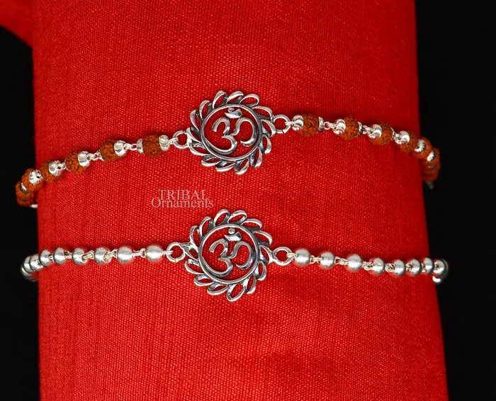 Bracelets TRIBAL ORNAMENTS Divine Aum or OM rakhi 925 Sterling silver Rakhi bracelet Rrudrakha and silver beads best gift for your brothers for special gifting rk200