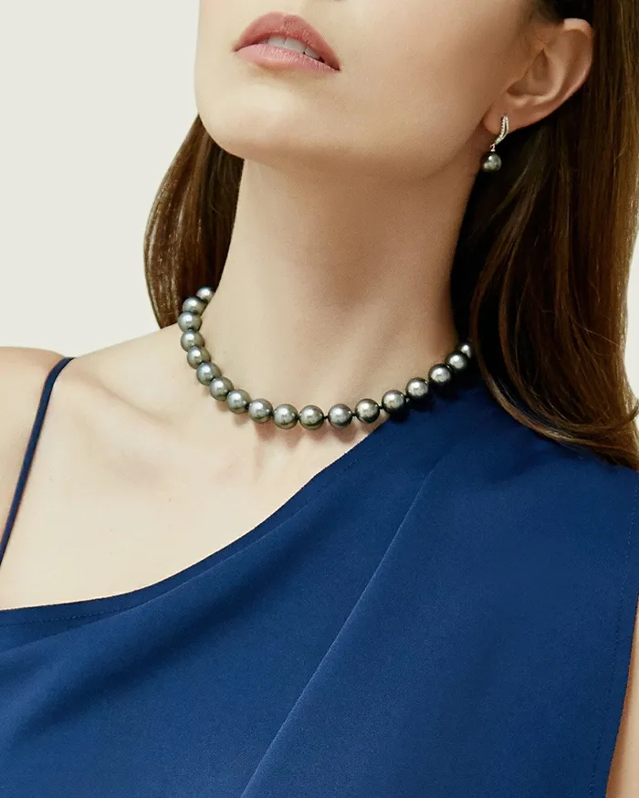 Bright Silver Tahitian True Round Pearl Necklace 100120mm AAAA Quality spt Necklaces