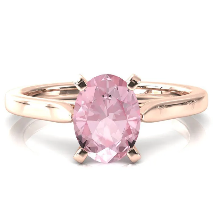 Darci Oval Pink Sapphire 4 Prong Cathedral Solitaire Engagement Ring Fire Brilliance Rings