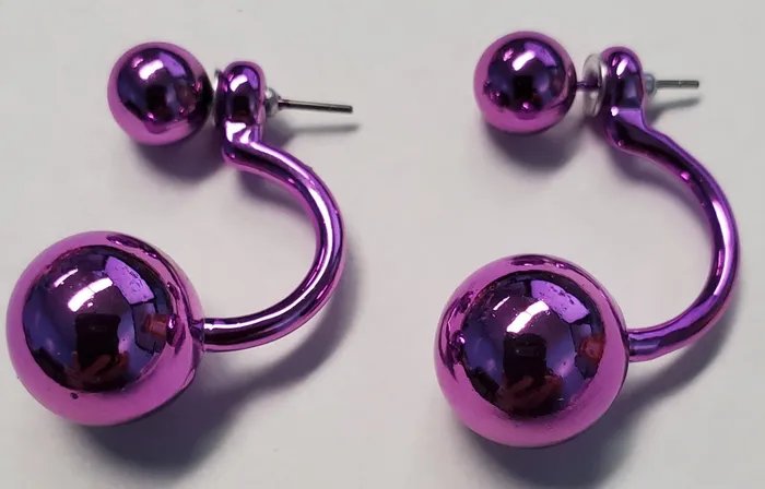 E278 Purple Behind The Ear Double Ball Earrings Susan Earrings
