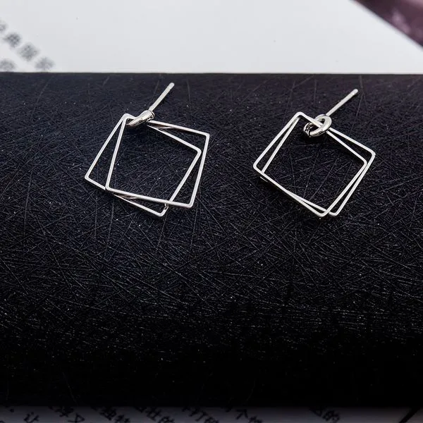 Earrings E678 Silver Double Square Earrings 01