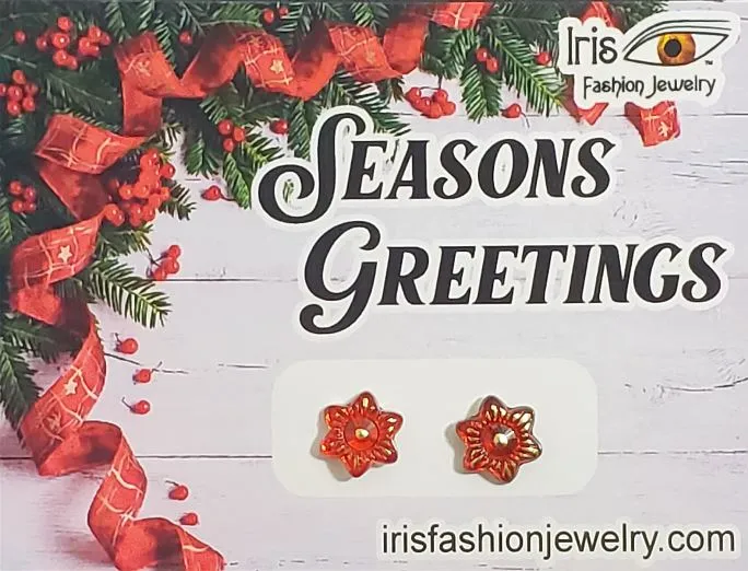 Earrings IFJ CX04 Seasons Greetings Red Flower Earrings on Gift Card