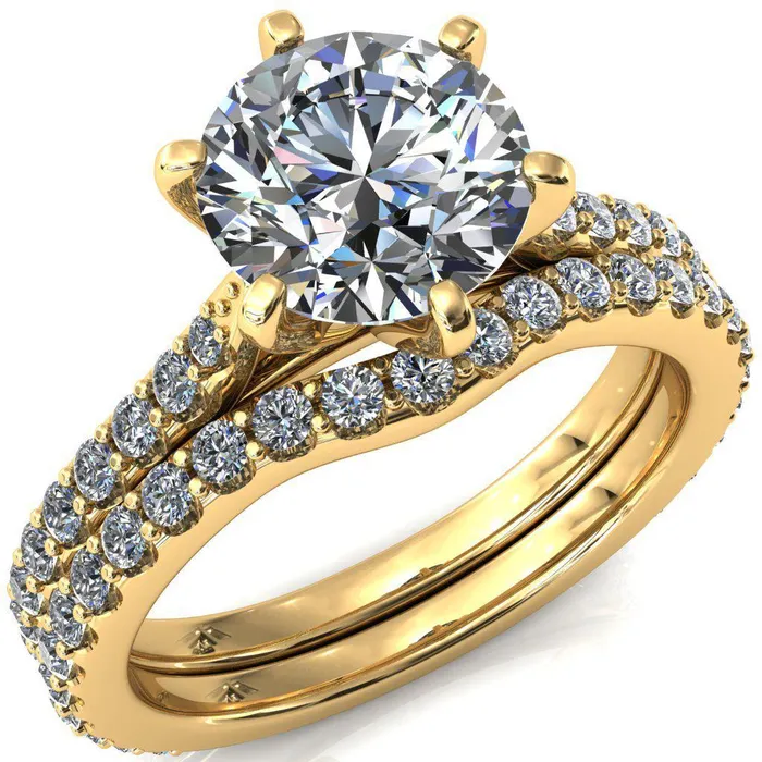 Fire Brilliance Kelsy Round Center Stone 6 Prong 34 Shared Scalloped Inverted Cathedral Ring Rings Fire Brilliance Kelsy Round Center Stone 6 Prong 34 Shared Scalloped Inverted Cathedral Ring Rings