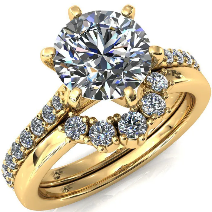 Fire Brilliance Kelsy Round Center Stone 6 Prong 34 Shared Scalloped Inverted Cathedral Ring Rings