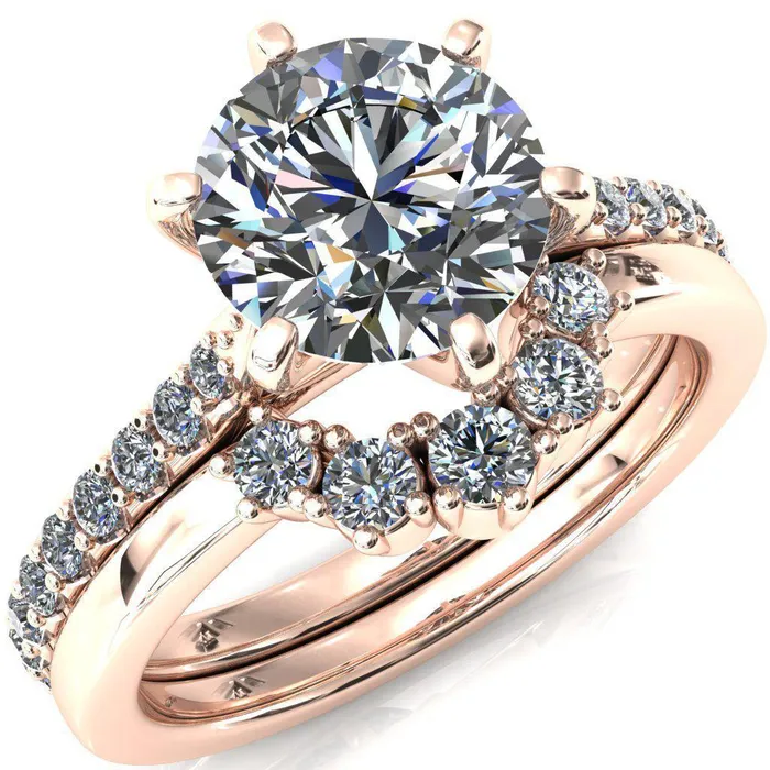 Fire Brilliance Kelsy Round Center Stone 6 Prong 34 Shared Scalloped Inverted Cathedral Ring Rings