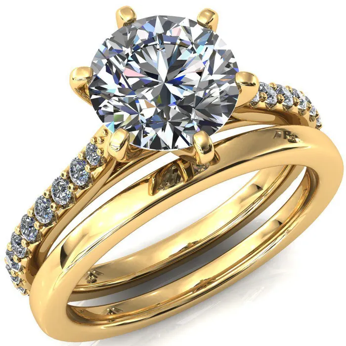 Fire Brilliance Kelsy Round Center Stone 6 Prong 34 Shared Scalloped Inverted Cathedral Ring Rings