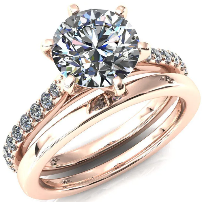 Fire Brilliance Kelsy Round Center Stone 6 Prong 34 Shared Scalloped Inverted Cathedral Ring Rings