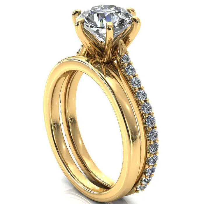 Fire Brilliance Kelsy Round Center Stone 6 Prong 34 Shared Scalloped Inverted Cathedral Ring Rings