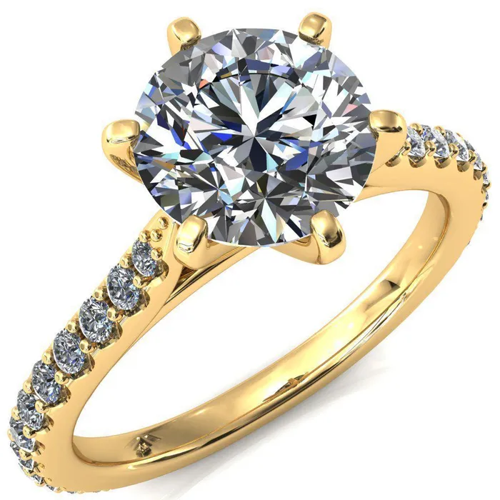Fire Brilliance Kelsy Round Center Stone 6 Prong 34 Shared Scalloped Inverted Cathedral Ring Rings