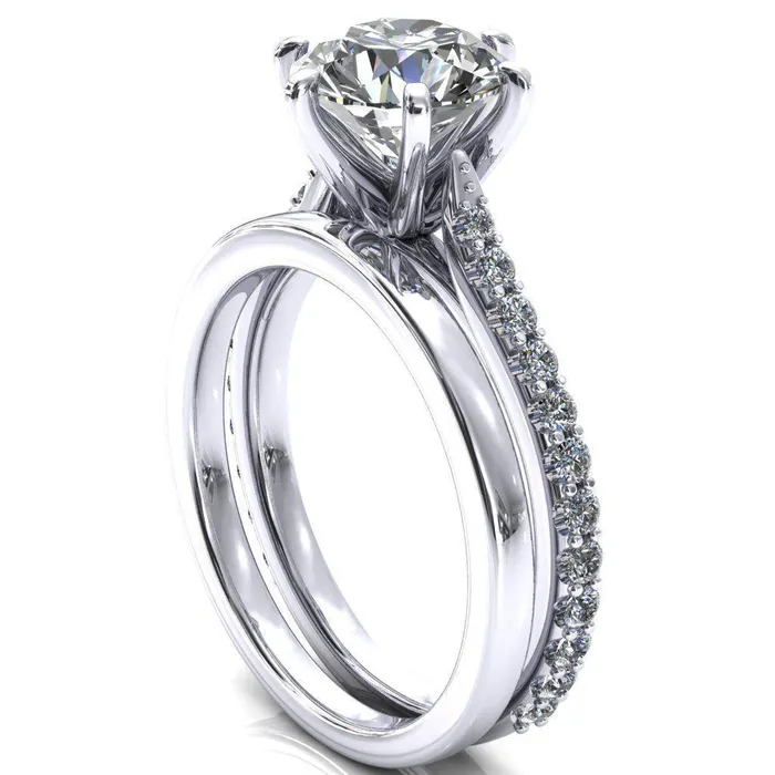 Fire Brilliance Kelsy Round Center Stone 6 Prong 34 Shared Scalloped Inverted Cathedral Ring Rings