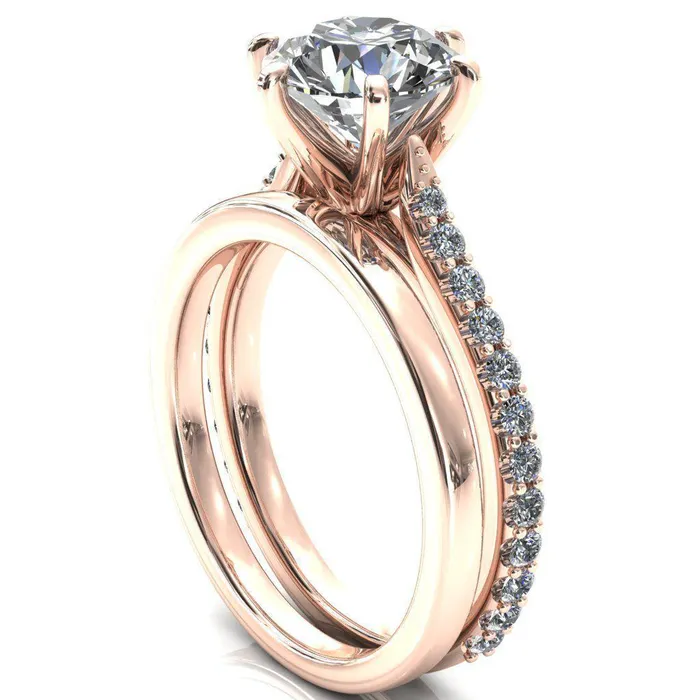 Fire Brilliance Kelsy Round Center Stone 6 Prong 34 Shared Scalloped Inverted Cathedral Ring Rings
