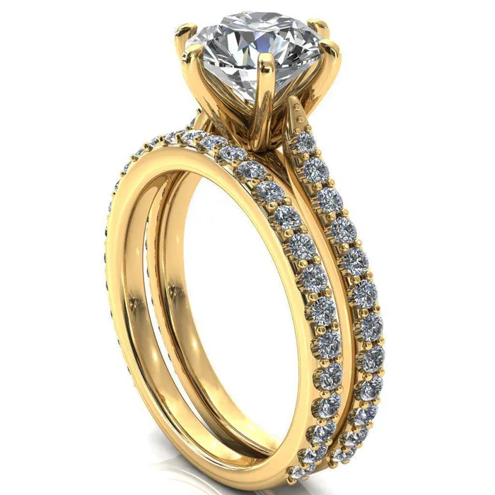 Fire Brilliance Kelsy Round Center Stone 6 Prong 34 Shared Scalloped Inverted Cathedral Ring Rings