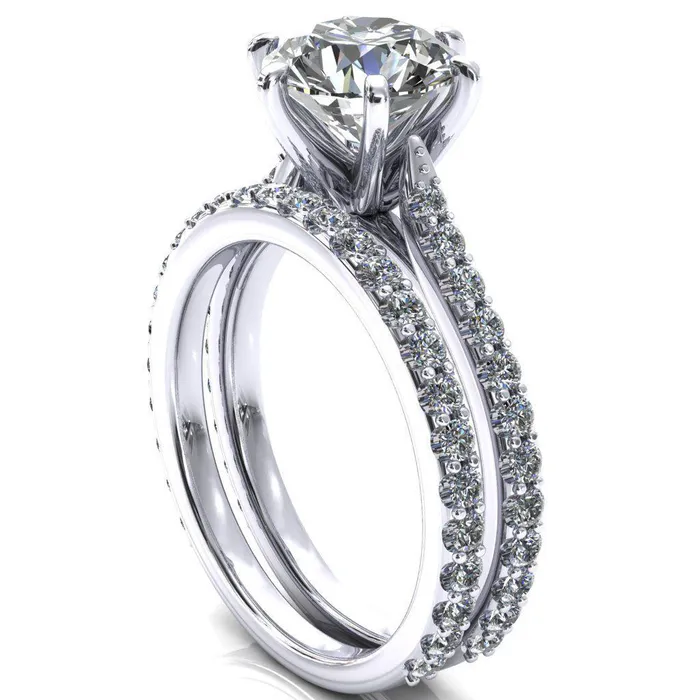 Fire Brilliance Kelsy Round Center Stone 6 Prong 34 Shared Scalloped Inverted Cathedral Ring Rings