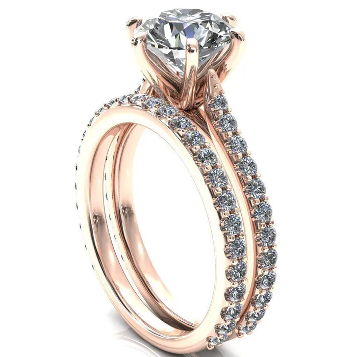 Fire Brilliance Kelsy Round Center Stone 6 Prong 34 Shared Scalloped Inverted Cathedral Ring Rings